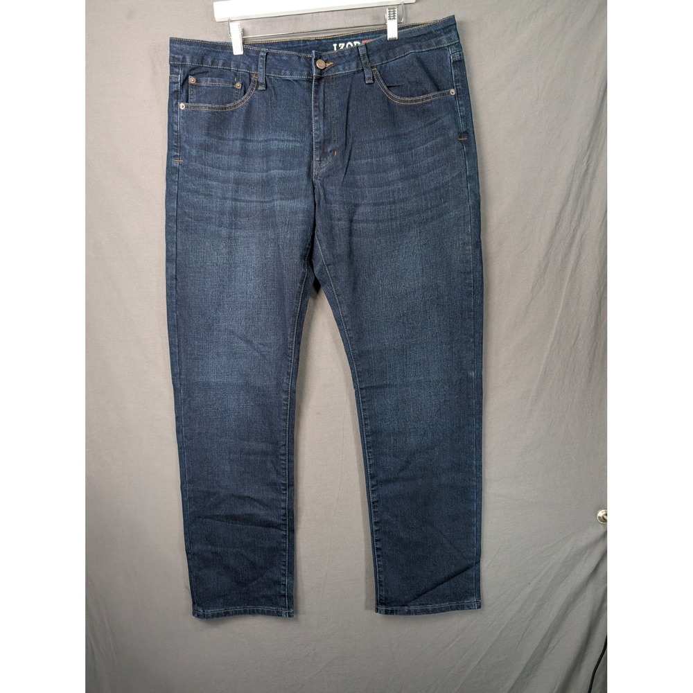 IZOD Mens Comfort Stretch Straight Fit Jeans 38x32 Dark Wash Blue 1272983
